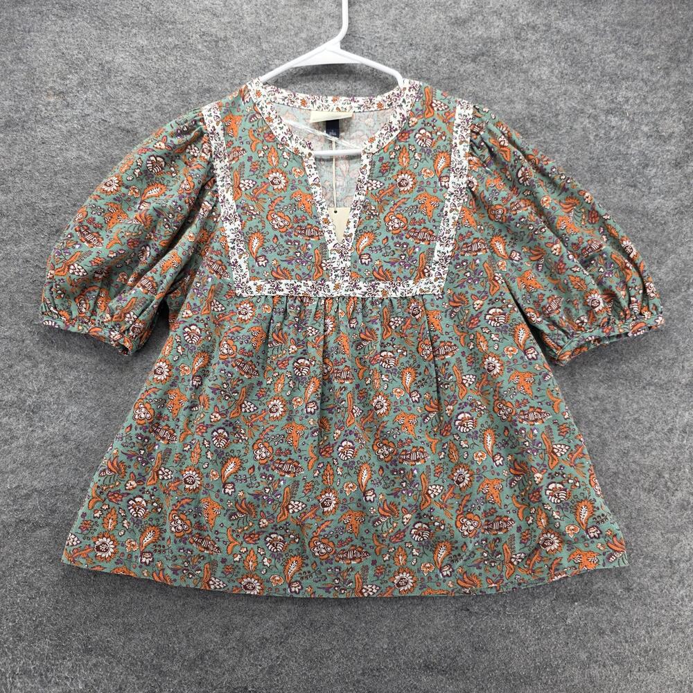 Universal Thread Blouse Tunic Womens S Green Floral Crochet Relaxed Fit